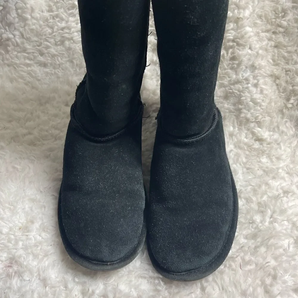 BearPaw black leather suede mid calf boots.sheepskin & wool blend lining SZ10